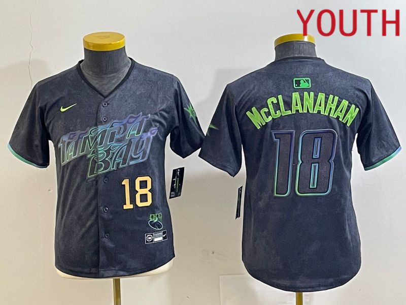 Youth Tampa Bay Rays #18 Mcclanahan Black City Edition 2024 Nike MLB Jersey style 1->->